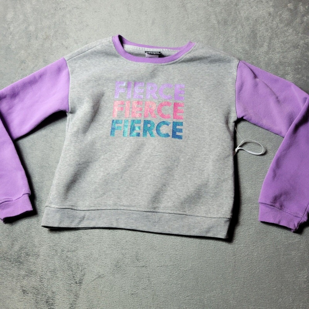 Kidtopia Sweatshirt Girls Size 14 Sweater Grey Purple Glitter Fierce Colorblock